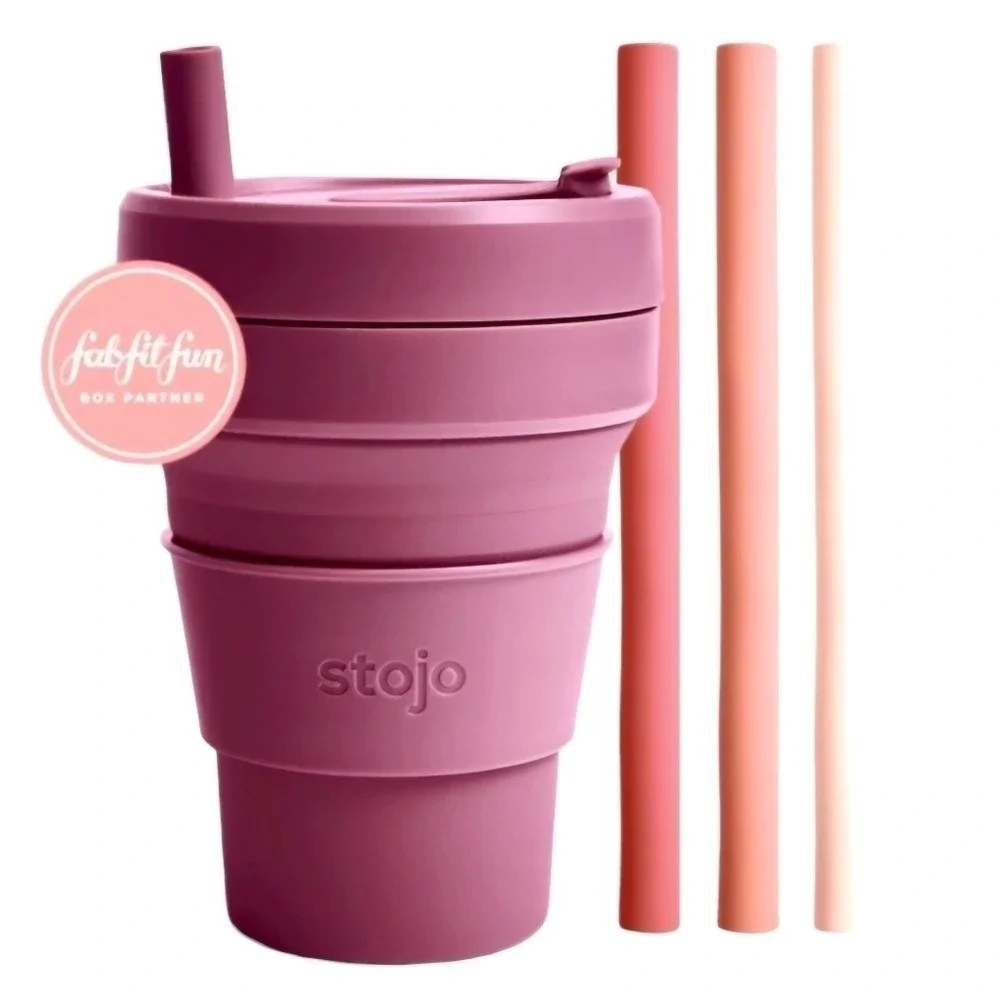 STOJO Collapsible Travel Silicone‎ Cup with 4 Reusable Straws Dusty Rose